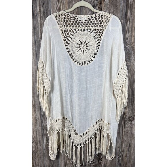Rebellion Crochet Cardigan Womens Sm Open Knit Duster Fringe Boho Festival Retro - Picture 5 of 12